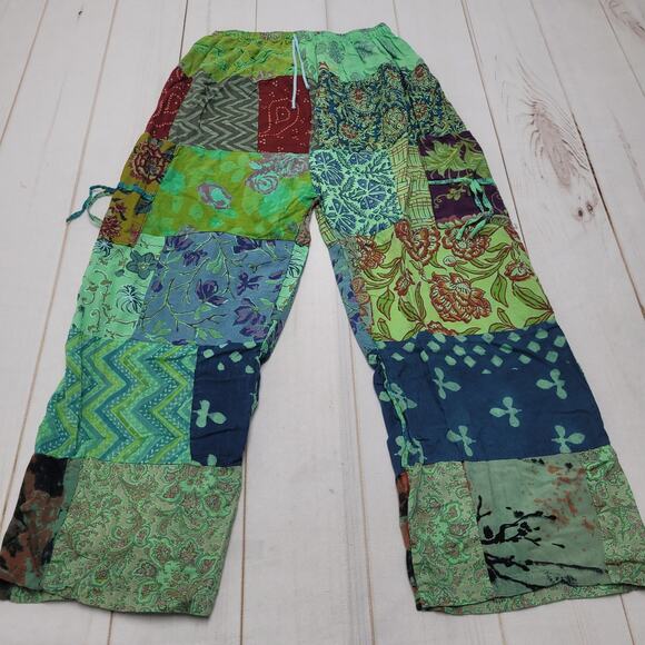 Ashley Taylor Pants - Ashley Taylor patchwork boho harem gypsy pull on pants hippie green witchy